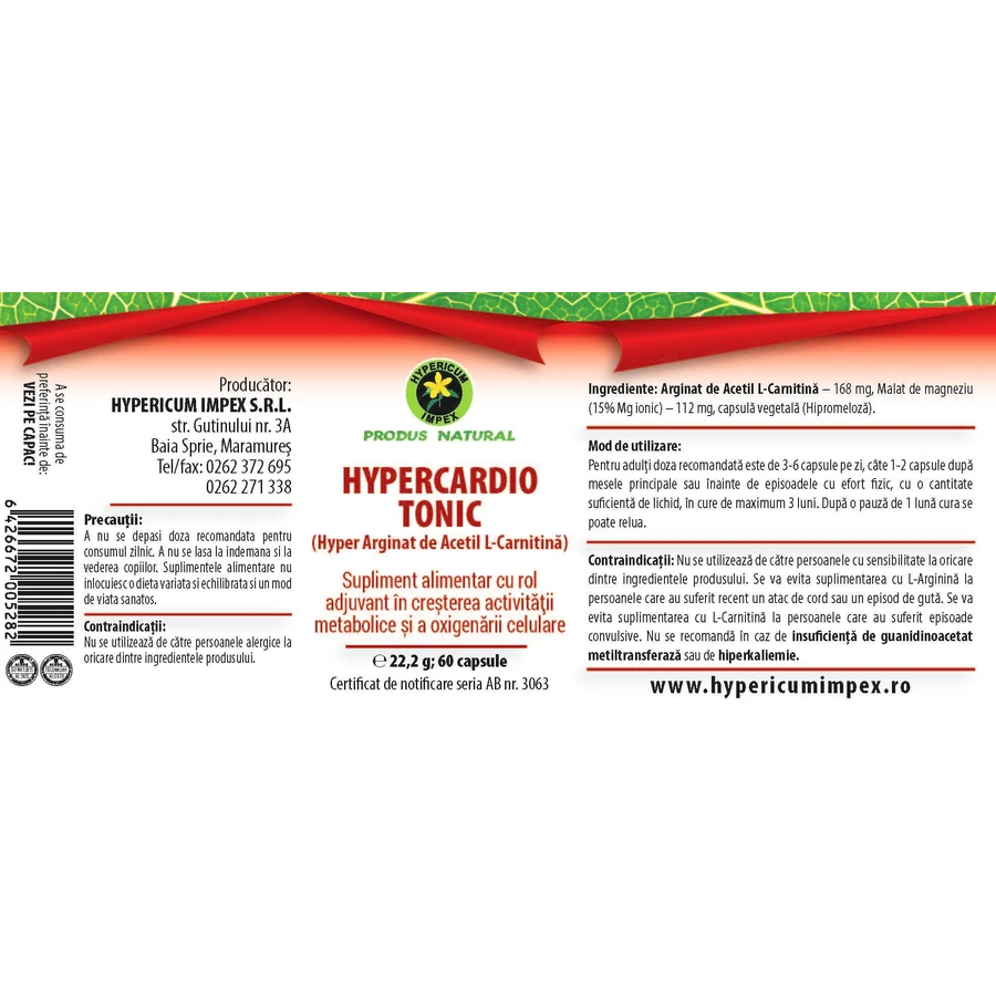 Hypercardio Tonic Cápsulas (Acetil L-Carnitina Hiper Arginada), 60 cápsulas