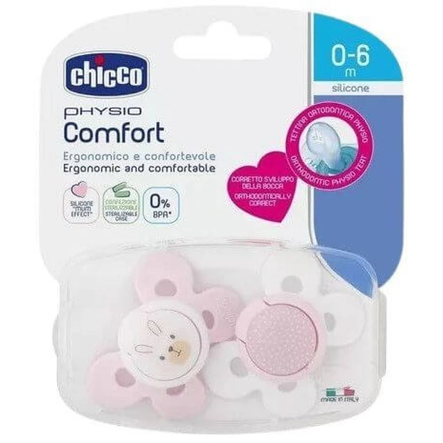 Chicco Physio Comfort Silicone Soother Bunny/Buds 0-6m 2 pcs