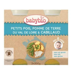 Organic puree of peas, potatoes and blackfish, +8 months, 2x 200g, BabyBio