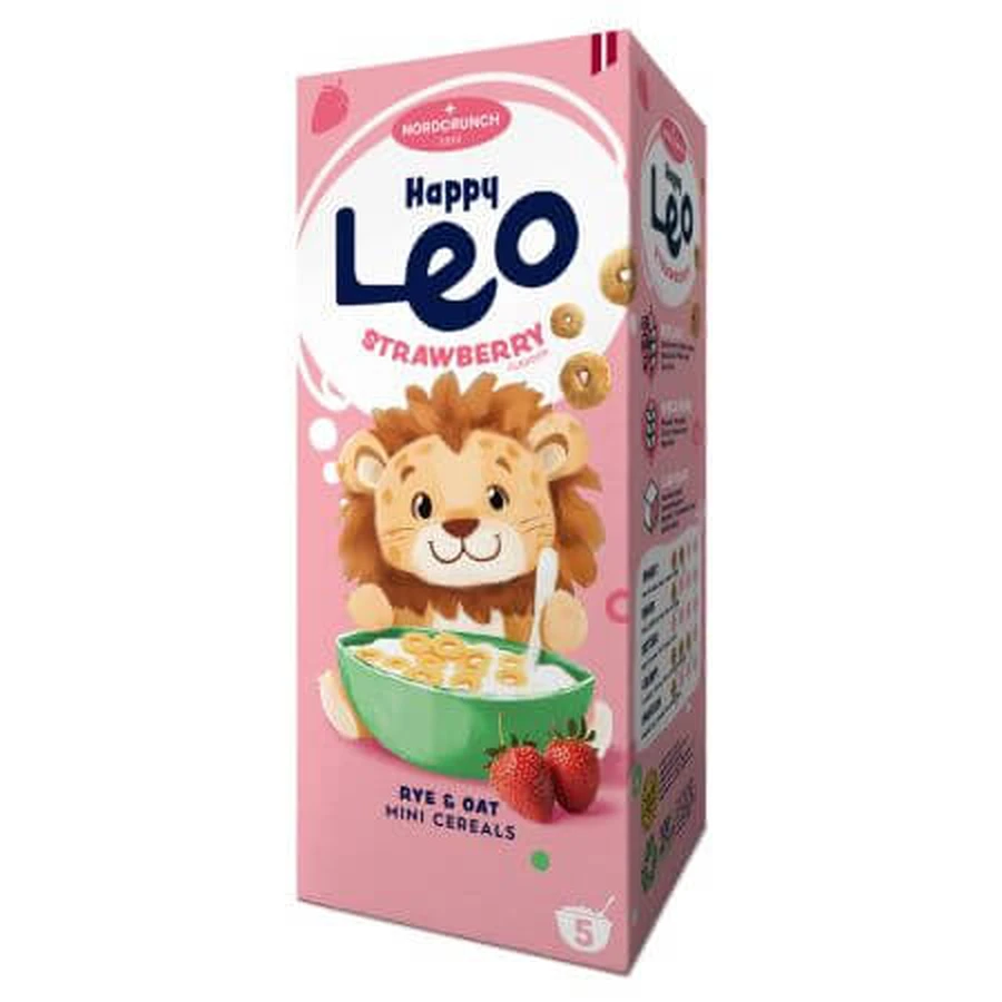 Organic rye and oat cereal with strawberries, 150 g, Happy Leo