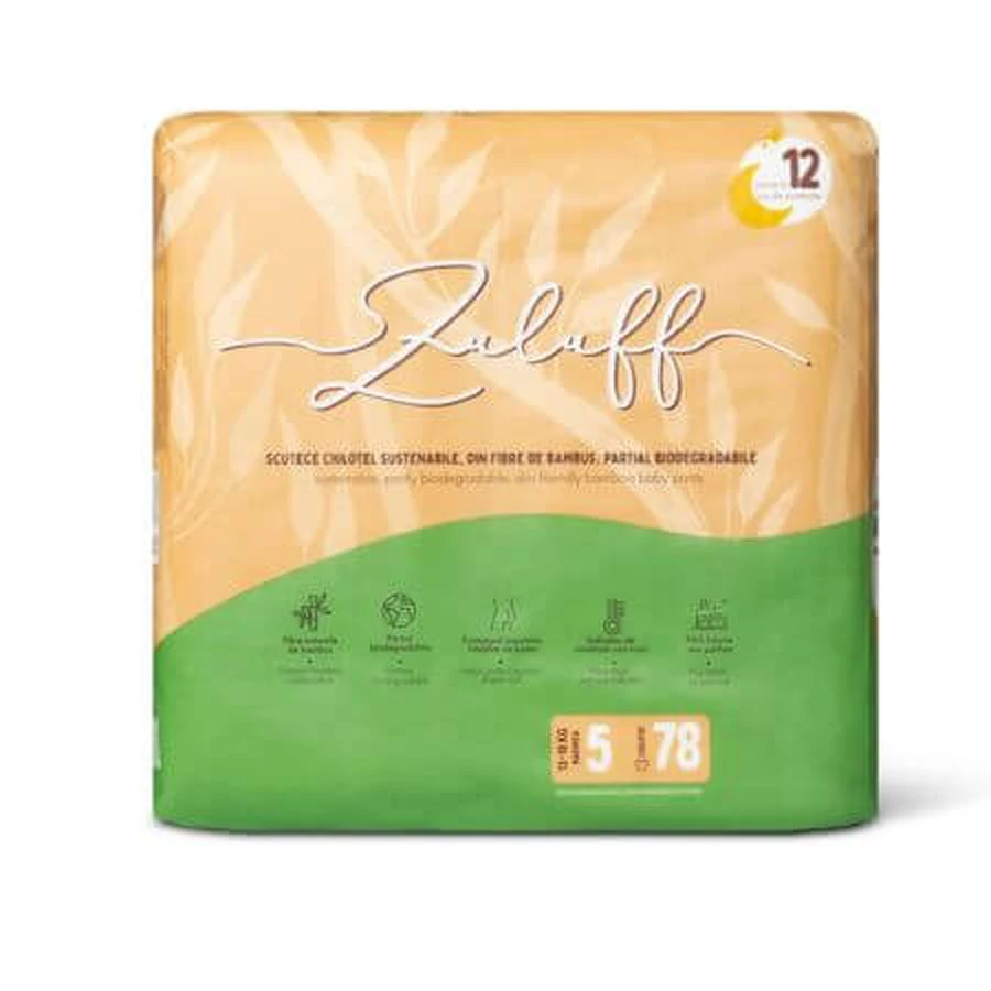 Bamboo diapers, Size 5, 13-18 kg, Mega Pack, 78 pieces, Zuluff