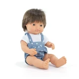 Pop My Friends & Me, Kaukasische jongen in overall met donkerbruin haar, 38 cm, Miniland