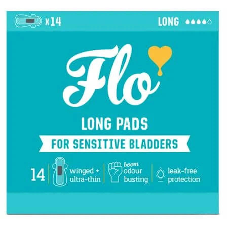 Serviettes absorbantes longues avec charbon actif pour l'incontinence urinaire, 14 pièces, Flo