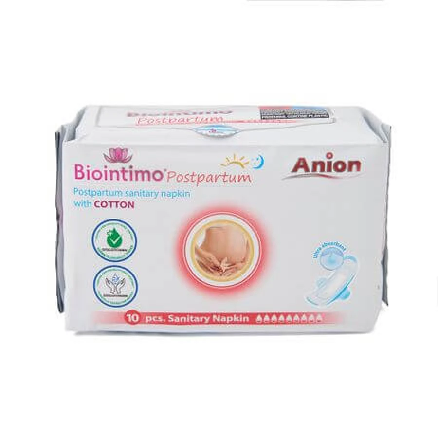 Postpartum hygiënische absorberende pads met anionen, 10 stuks, Biointimo