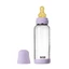 Set completo Boheme 240 ml biberón de vidrio anticólico con tetina de látex de flujo medio, Violet Sky, Baberos