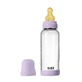 Set completo Boheme 240 ml biberón de vidrio anticólico con tetina de látex de flujo medio, Violet Sky, Baberos