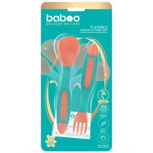 Flexibles Löffel- und Gabelset, Orange/Grün, 6 Monate+, Baboo