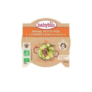 Bio-Menü Püree aus Pastinake, Erbsen und Bauernhof-Ente, +15 Monate, 260 g, Babybio
