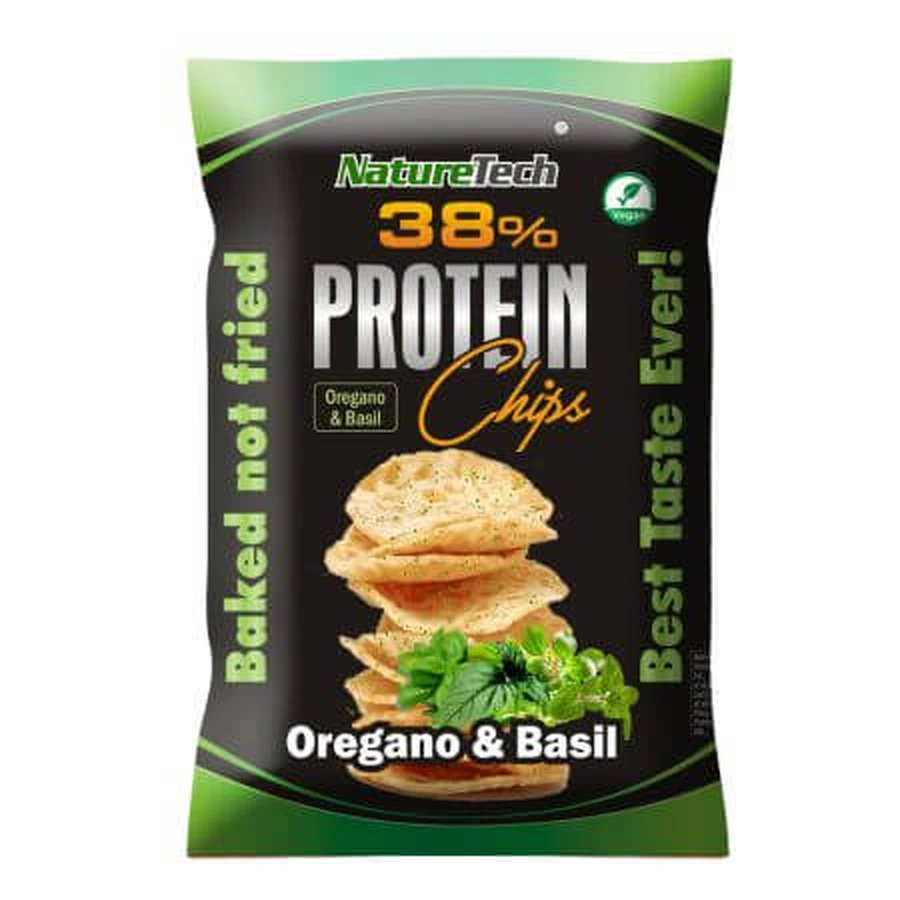38% proteïne chips met basilicum en oregano smaak, 50 g, Nature Tech