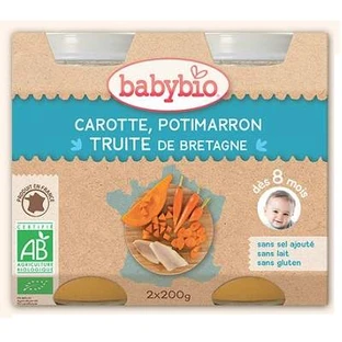Biologische puree van forel, pompoen en wortel, +8 maanden, 2 x 200 g, Babynat