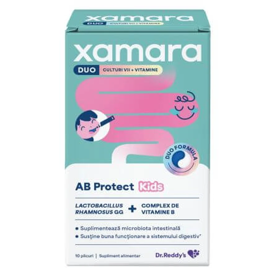 Xamara Duo AB Protect Kids met bessensmaak, 10 orodispergeerbare sachets, Dr Reddys