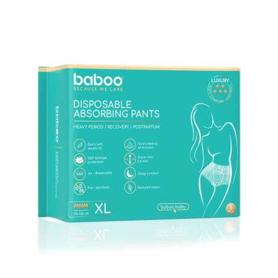 Juego de bragas absorbentes desechables, Talla XL, 5 piezas, Baboo