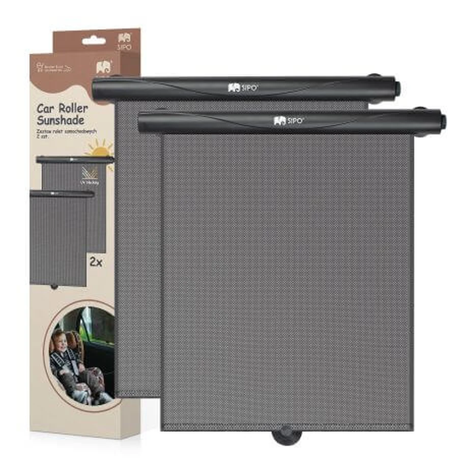 Juego de 2 estores enrollables para ventanilla de coche, Negro, Sipo