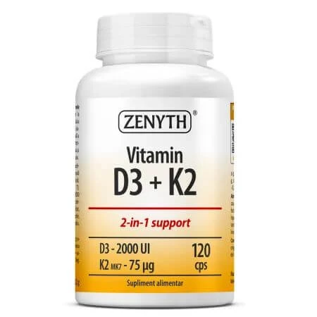 Vitamin D3 + K2, 120 capsules, Zenyth