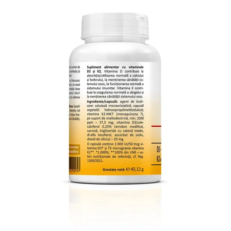 Vitamin D3 + K2, 120 capsules, Zenyth