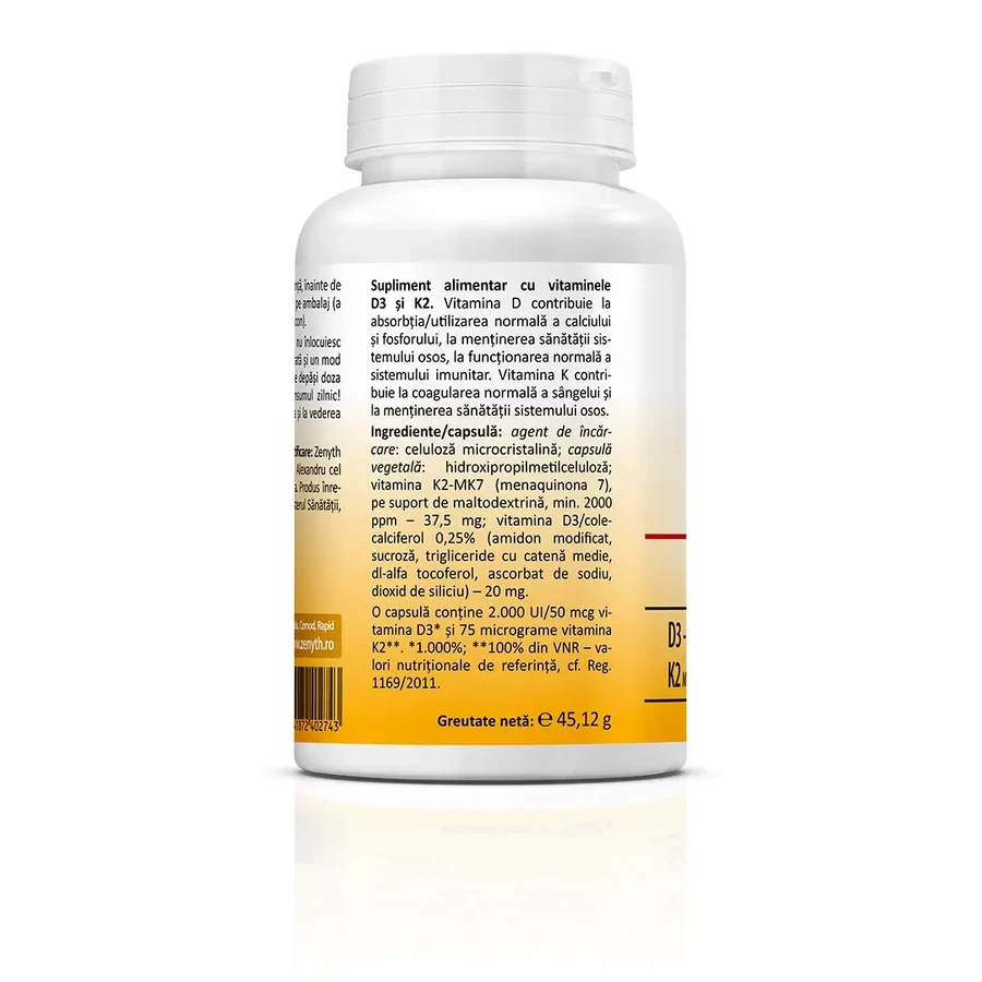 Vitamin D3 + K2, 120 capsules, Zenyth