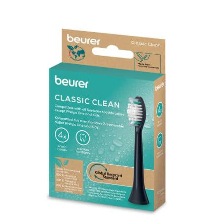 Navullingen voor sonische elektrische tandenborstel, Classic Clean, 4 stuks, Beurer