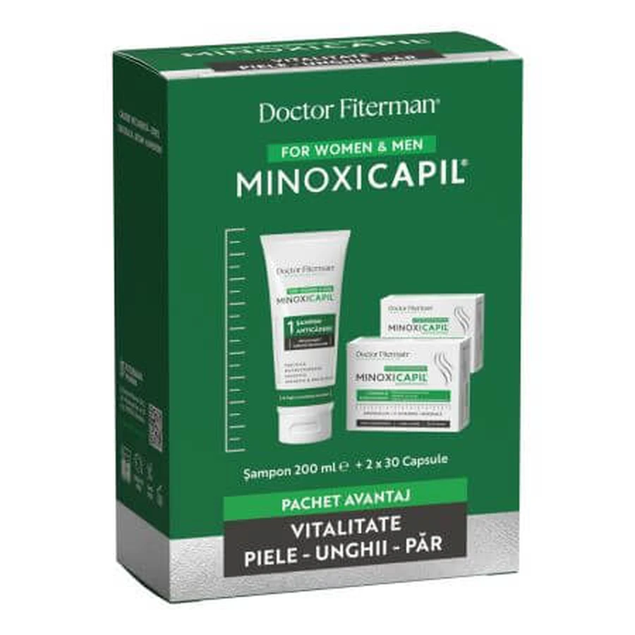 Minoxicapil Vitality Skin, Nails and Hair Package, 2x30 capsules + 200 ml, Doctor Fiterman
