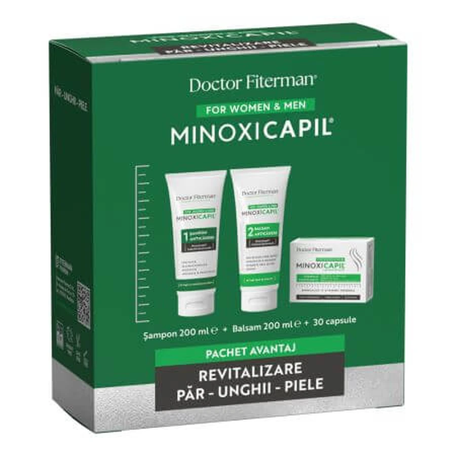 Minoxicapil Revitaliserend pakket voor haar, huid en nagels, 2x200 ml + 30 capsules, Dokter Fiterman