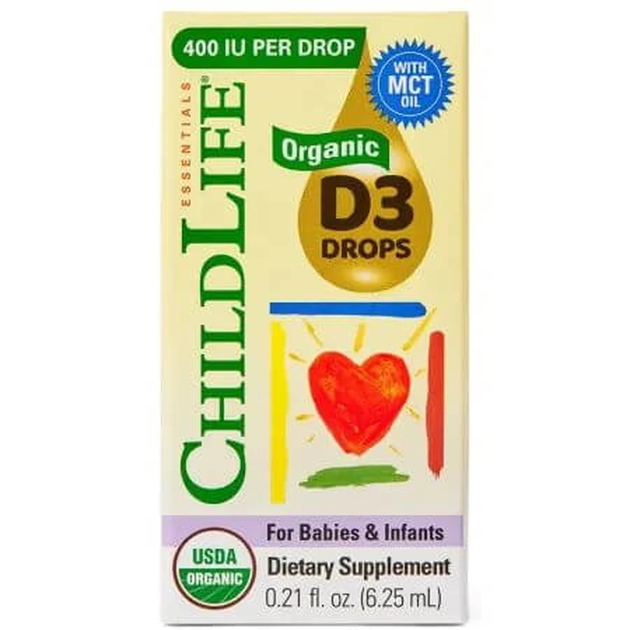 Gotas orgánicas con vitamina D3 Childlife Essentials, 400 UI, 6,25 ml, Secom