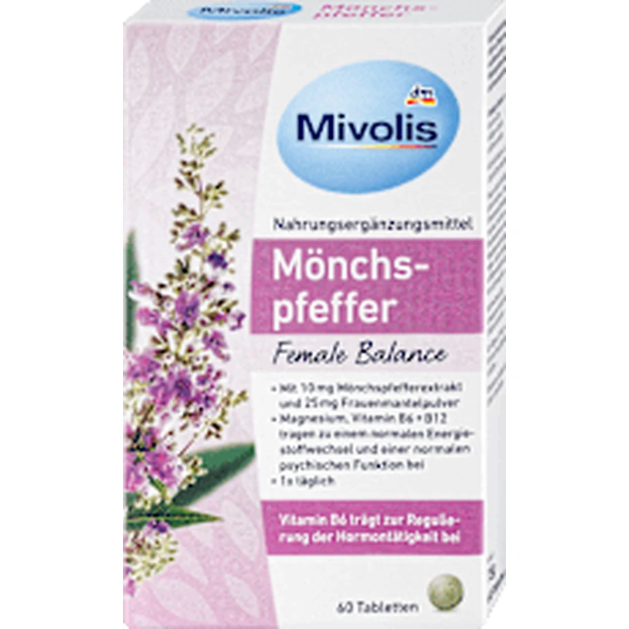 Mivolis Complément alimentaire avec vitamines et minéraux, extrait de poivre des moines et plante de l'alchémille, 60 pièces
