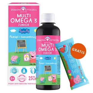 MultiOmega 3 Junior, flüssig für Kinder ab 3 Jahren, tropischer Fruchtgeschmack, 250 ml + Zuckerfreier Vitamin-Lolli Peppa Pig, Erdbeergeschmack, ab 3 Jahren, 8 g gratis