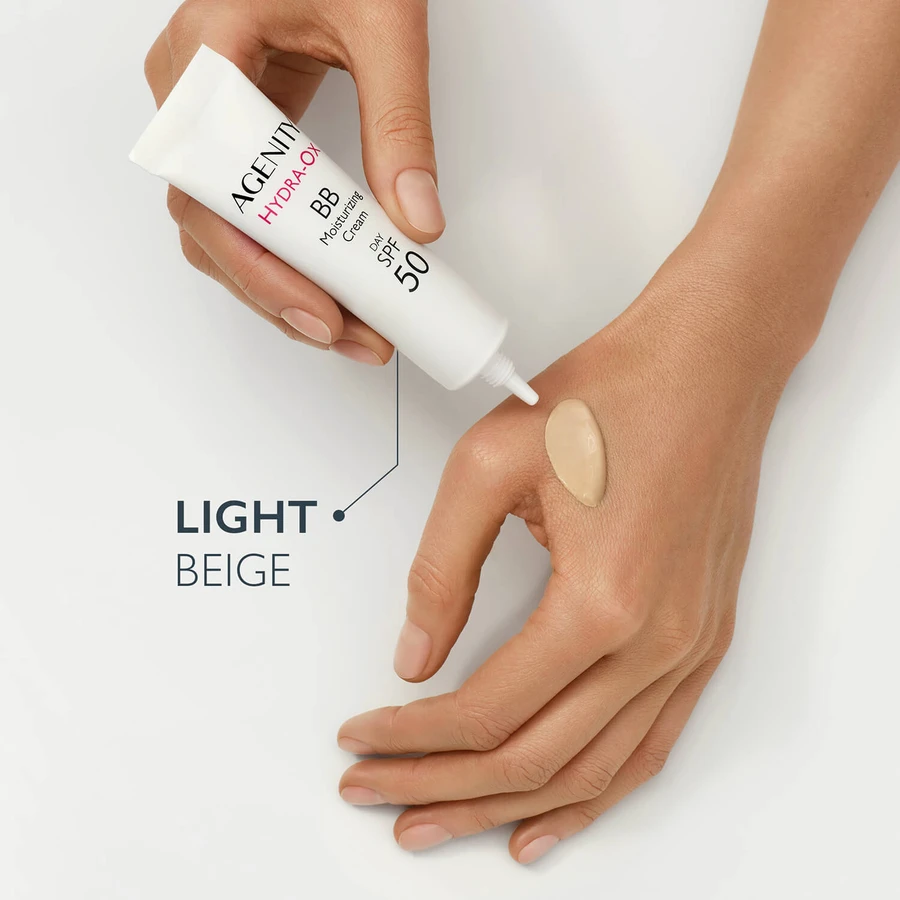Agenity Hydra-Ox, BB cream hidratante, SPF 50, 10 beige claro, 30 ml + gel micelar limpiador, 40 ml de regalo