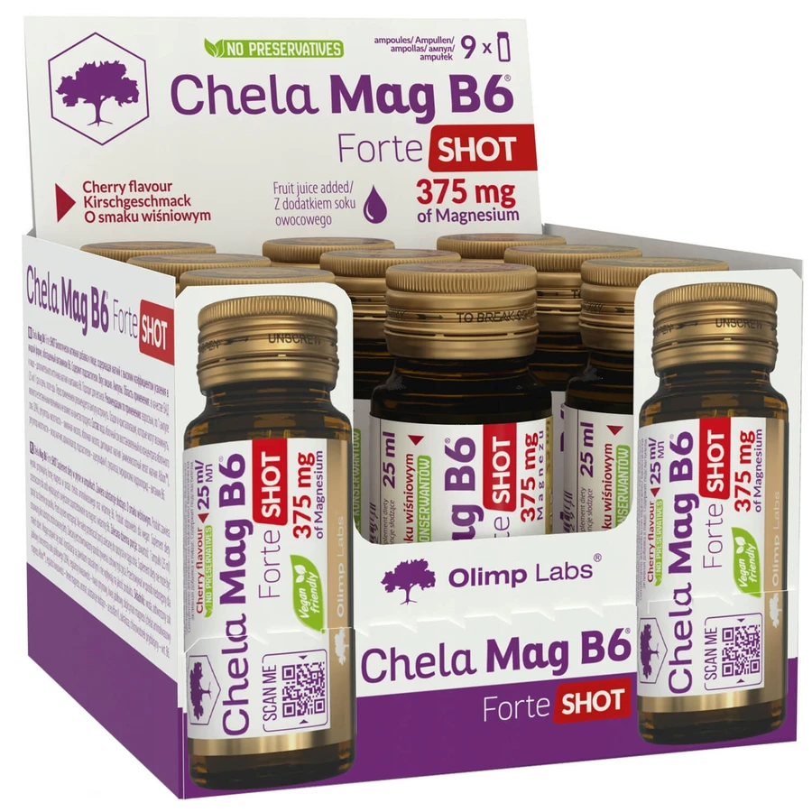 Olimp Chela-Mag B6 Forte Shot, ampullen, kersensmaak, 9 x 25 ml
