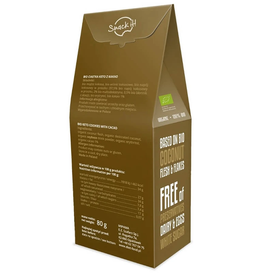 Diet-Food Keto Cookies, Kekse mit Kakao, Bio, 80 g