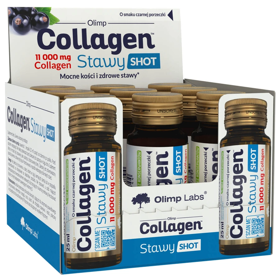 Olimp Collagen Stawy Shot, ampolla de vidrio, sabor grosella negra, 9 x 25 ml