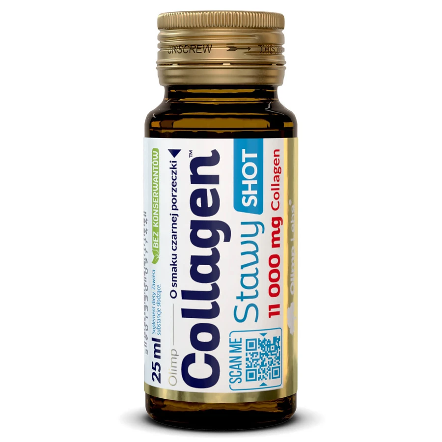 Olimp Collagen Stawy Shot, ampolla de vidrio, sabor grosella negra, 9 x 25 ml