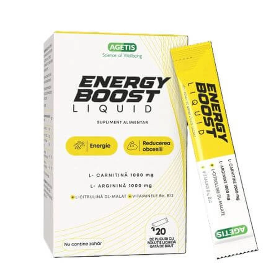 Komplexe Aminosäuren mit Vitamin B6 und B12 Energy Boost, 20 Portionsbeutel, Agetis