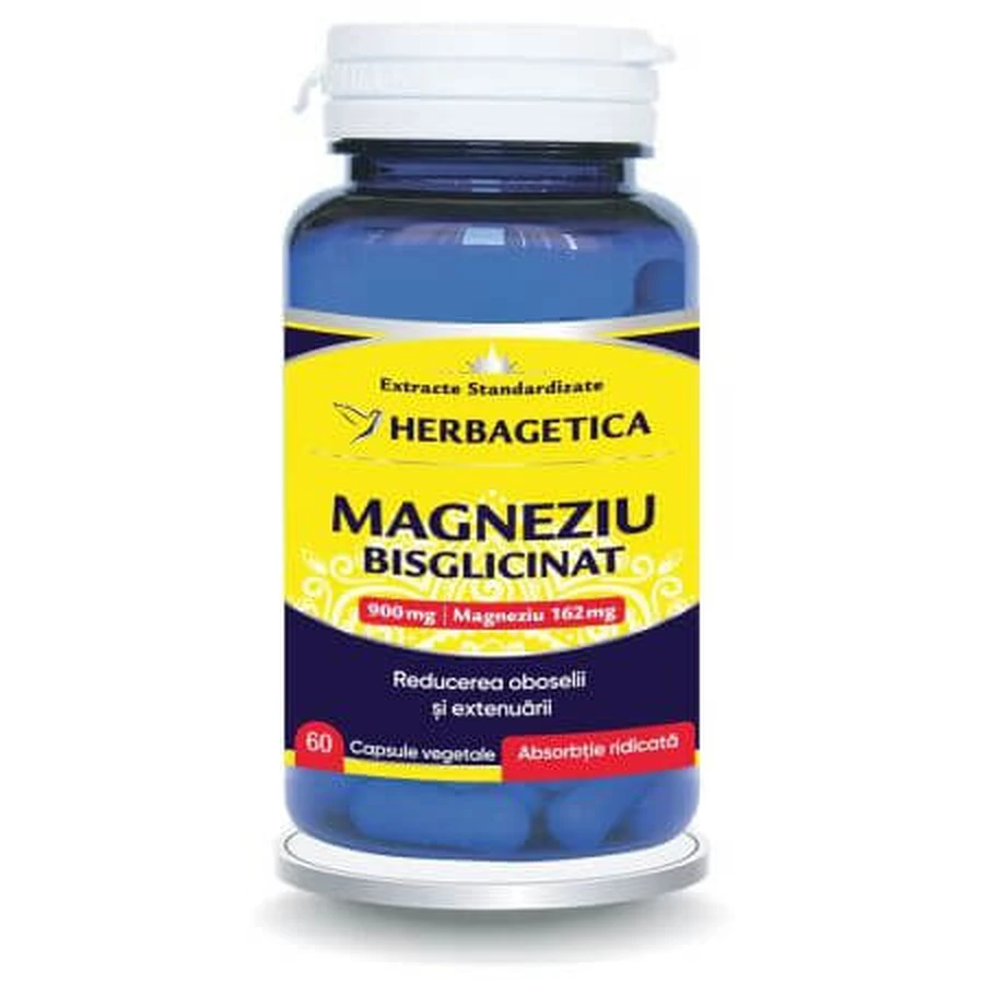Bisglicinato de magnesio, 60 cápsulas vegetales, Herbagetica