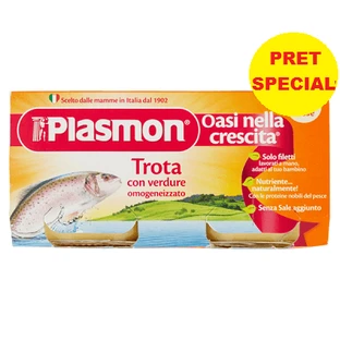 Homogenised mashed trout with vegetables, +6 months, 2x 80 g, Plasmon