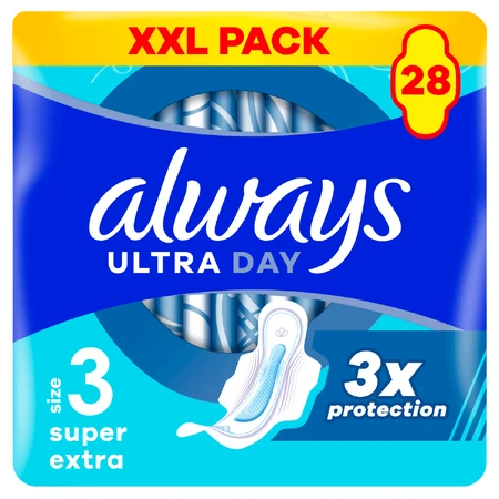 Always Ultra Day, serviettes hygiéniques avec ailettes, Super Extra, 28 pièces