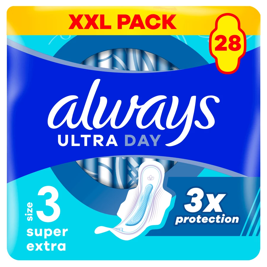 Always Ultra Day, serviettes hygiéniques avec ailettes, Super Extra, 28 pièces
