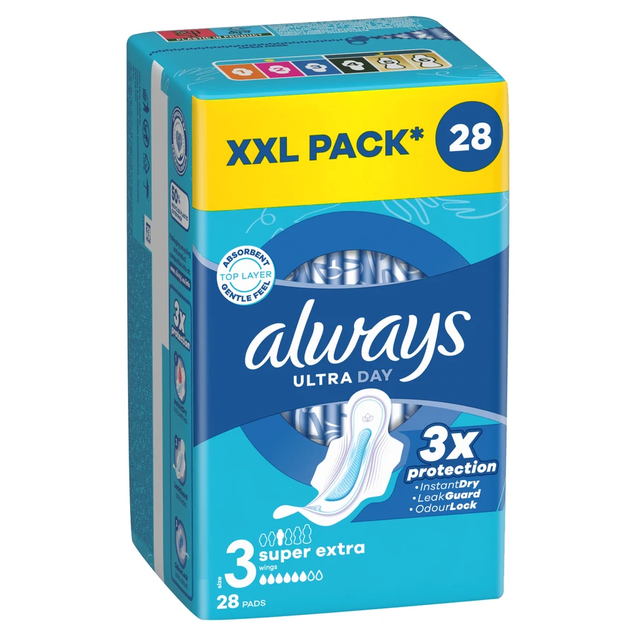 Always Ultra Day, serviettes hygiéniques avec ailettes, Super Extra, 28 pièces