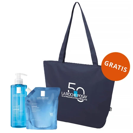 La Roche-Posay Lipikar set, gentle cleansing gel for face and body, sensitive skin, 400 ml + refill, 400 ml + free bag
