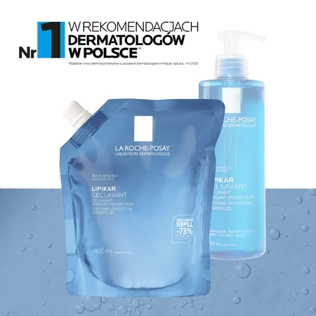 La Roche-Posay Lipikar set, gentle cleansing gel for face and body, sensitive skin, 400 ml + refill, 400 ml + free bag