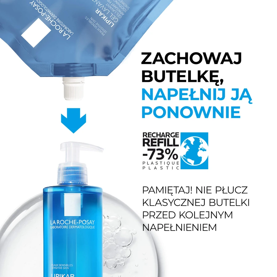 La Roche-Posay Lipikar set, gentle cleansing gel for face and body, sensitive skin, 400 ml + refill, 400 ml + free bag
