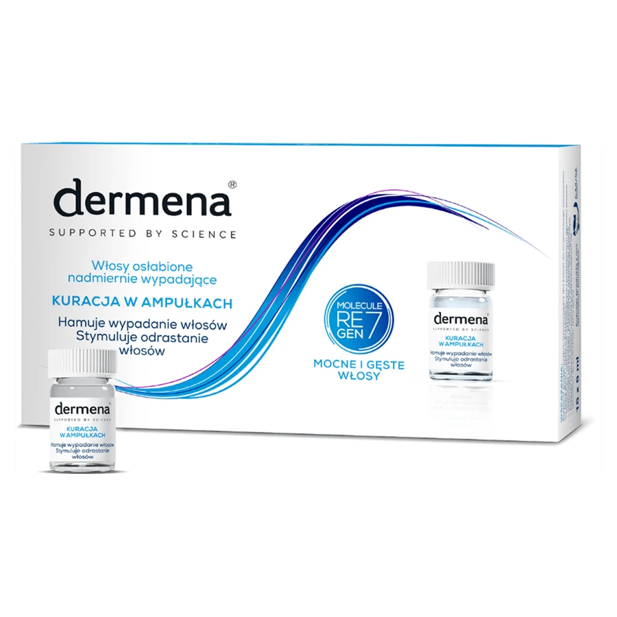 Set Dermena Hair Care, șampon de prevenire a căderii părului, 200 ml + tratament de inhibare a căderii părului, 5 ml x 15 fiole + ser de stimulare a regenerării părului, 50 ml gratuit