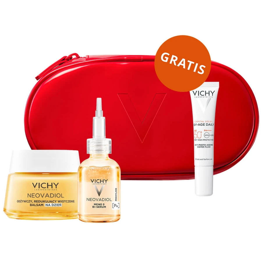 Lote Vichy Neovadiol Meno 5, sérum bifásico, reafirmante y uniformizador del tono, 30 ml + loción de día, 50 ml + fluido ligero SPF 50+, 15 ml + neceser de regalo