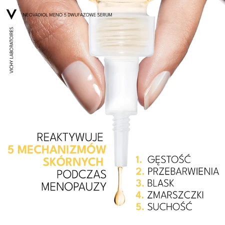 Set Vichy Neovadiol Meno 5, biphasisches Serum, 30 ml + Tagescreme, normale und Mischhaut, 50 ml + leichtes Fluid SPF 50+, 15 ml + Kosmetiktasche gratis