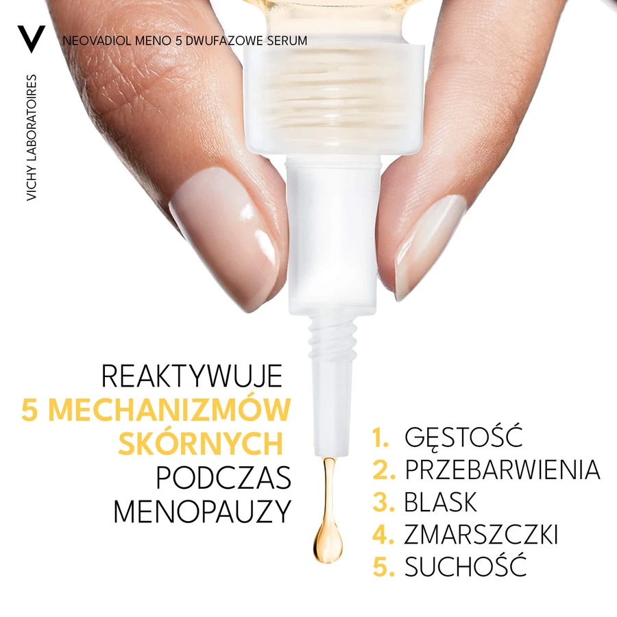 Set Vichy Neovadiol Meno 5, biphasisches Serum, 30 ml + Tagescreme, normale und Mischhaut, 50 ml + leichtes Fluid SPF 50+, 15 ml + Kosmetiktasche gratis