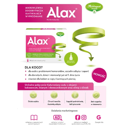 Alax, rectal microdroplet to facilitate bowel movements, 4 g x 5 pieces