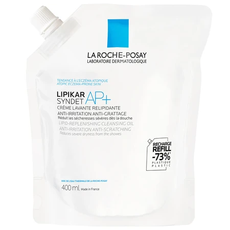 La Roche-Posay Lipikar Syndet AP+ Kit, rückfettende Körperwaschcreme, ab Geburt, 400 ml + Nachfüllpackung, 400 ml + Gratisbeutel