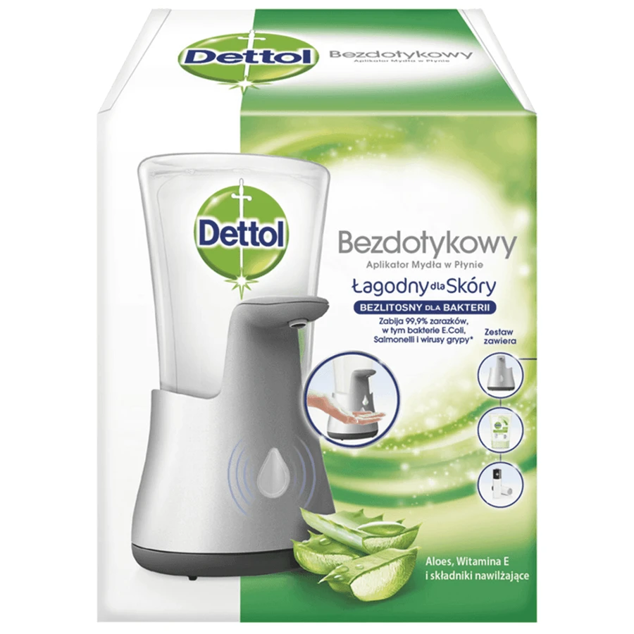 Dettol, handenvrije vloeibare zeep applicator + vloeibare zeep, aloë en bamboe, 250 ml