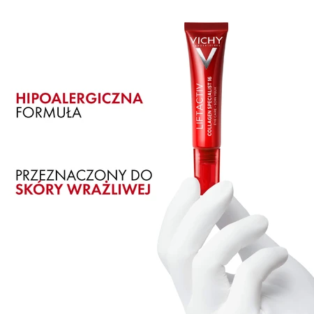 Set Vichy Liftactiv Collagen Specialist, antirimpelcrème, alle huidtypes, 50 ml + oogcrème, 15 ml + light fluid SPF 50+, 15 ml + gratis cosmetisch tasje