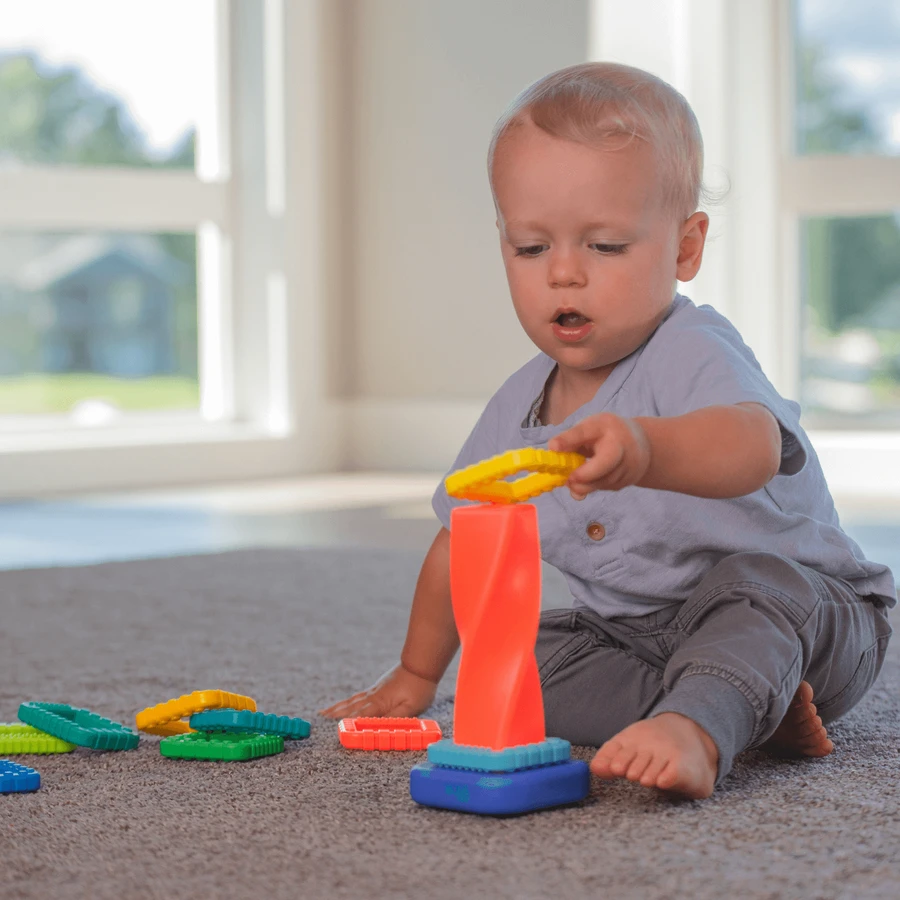 Sassy, sensorisches Spielzeug, verdrehter Blockturm, ab 12 Monaten, 1 Stück
