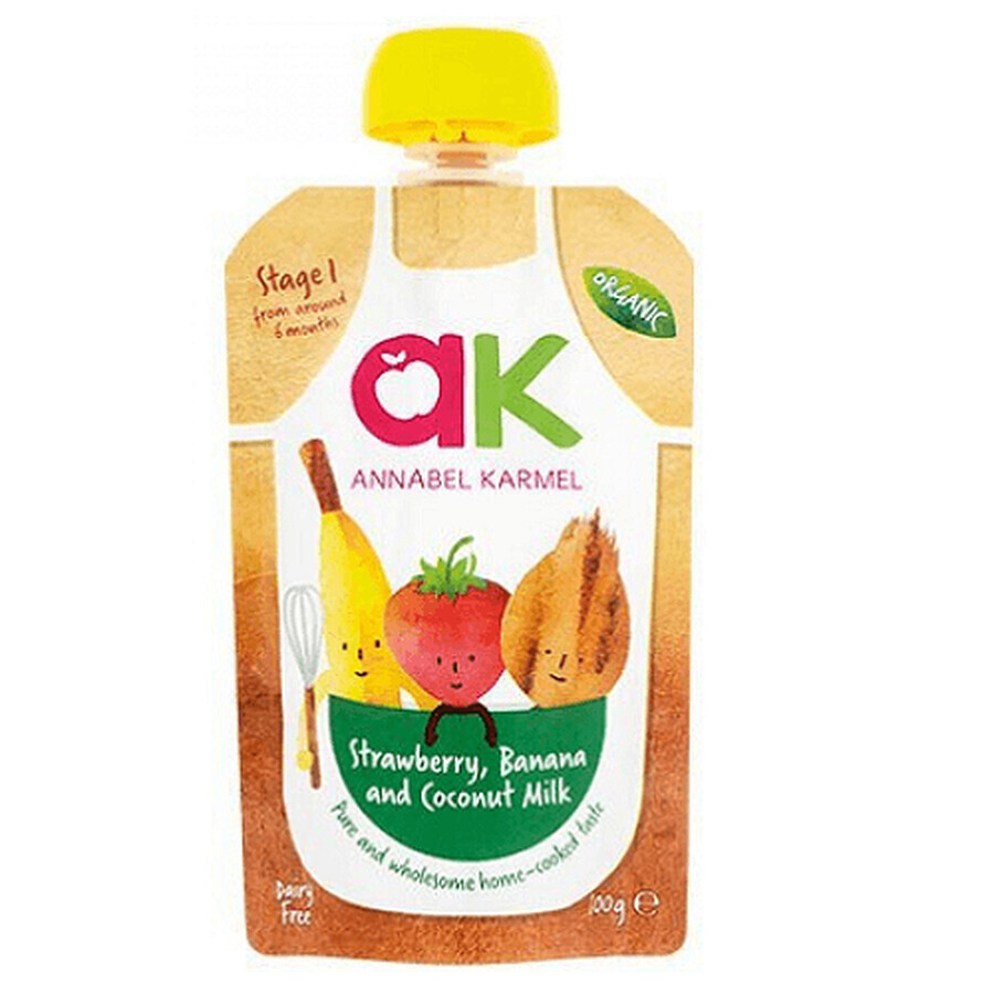 Cumpără Piure organic din căpșuni, banane și lapte de cocos, 100g, Anabell Karmel Piure organic din căpșuni, banane și lapte de cocos, 100g, Anabell Karmel